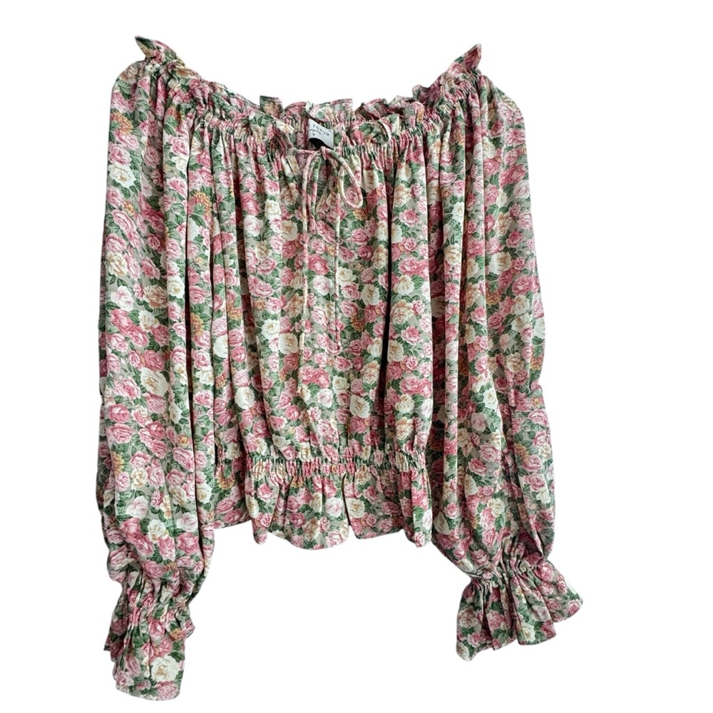 Dress Forum Floral Elastic Waist Hem Sleeve Blouse SZ S